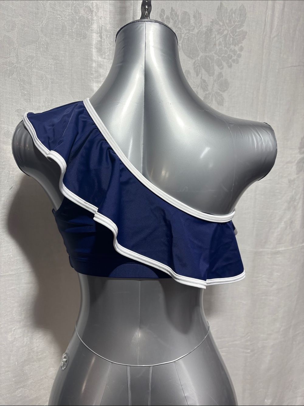 Navy One-Shoulder Ruffle Bikini Top - Picture 3 of 5